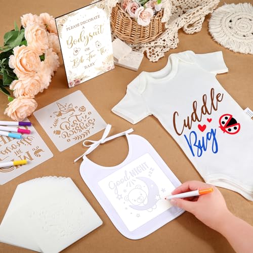 Panitay 100 Pcs White Baby Bodysuits Bibs Kit 25 Guests, Boho Pampas Grass - style: Boho Pampas Grass