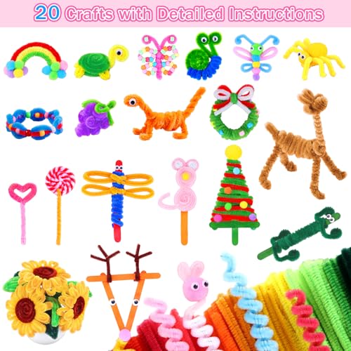 Pipe Cleaners Arts and Crafts Supplies for Kids, 20 Colors Chenille Stems - color: 2.20 Multicolor