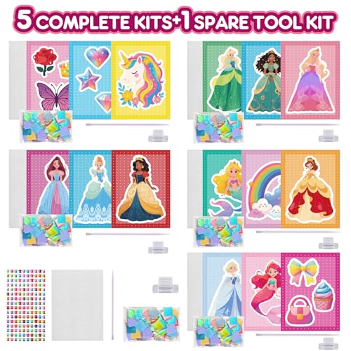 JMMICO Poke in Pro Art Kits for Girls, Easter Gifts for Kid's Ages 4-8, 15 PCS Princesses & Decors, DIY Princesses Craft for Kids, Birthday Gifts for 4 5 6 7 8 9 10 Year Old Girls & Boys