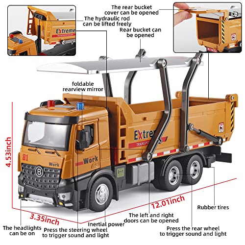 OANMYJJO Children Dump Truck Toy Metal DieCast Construction Trucks,Construction Toys with Simulated Sounds and Lights,Dump Truck Toy with Openable Rear Hood,Dump Trucks for Boys Age 3 Year and UP - color: Dump Truck