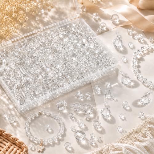 Assorted Size Glass Beads Bulk for Jewelry Making, Suncatchers, Crafts - color: Clear, size: 636pcs