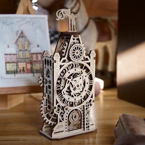 UGEARS Old Clock Tower, 3D Puzzle, 7.87-inch Height, Wooden Model Kits for Adults Clock Kit for Do It Yourself Wood Building Kit for Adult Mechanical Puzzle