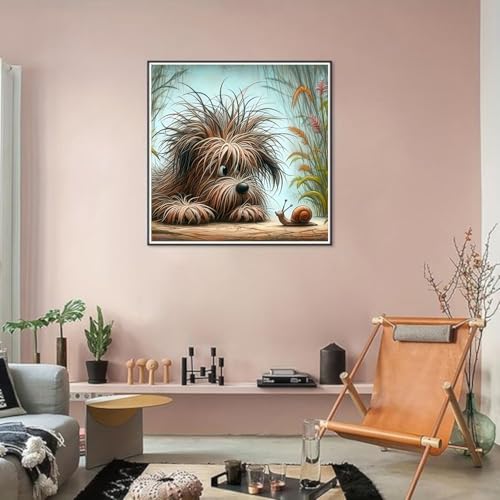 BSNRCH Long haired Dog 5D Diamond Painting for Adults,Diamond Art Kits for Beginners, Dog Round Full Drill Diamond Dot for Home Wall Decor 12X12 inch - color: Little Puppy