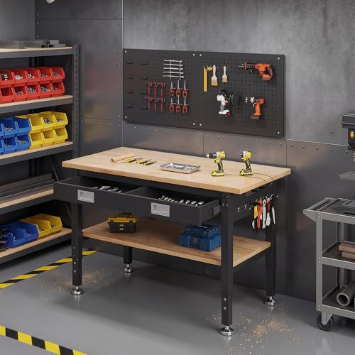SPECRAFT 48-Inch 2-Tier Workbench with Drawer and Pegboard
