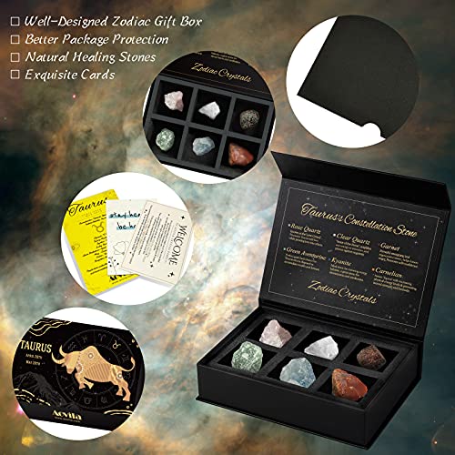 Taurus Crystals Gift Set, Zodiac Signs Healing Crystals Birthstones with Horoscope Box Set Taurus Astrology Crystals Healing Stones Gifts - color: Taurus