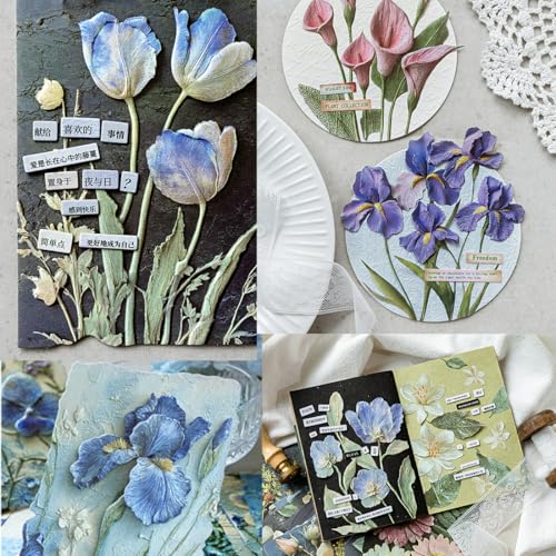 20pcs Vintage Green Floral Plant Scrapbook & 3 Embossed Textured Paper Kit - color: Green