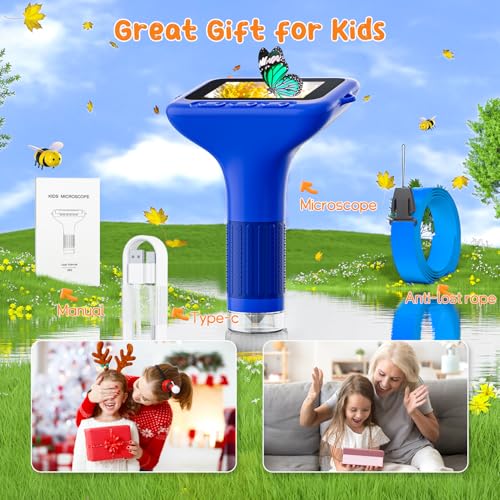 SKYBASIC Digital Microscope for Kids, 3" Screen 1000X Handheld Microscope HD Pocket Portable Microscopes Camera, Science Edu Fun Toys for Ages 4-12 Children Students Boys Girls -Blue - color: 3"-Blue