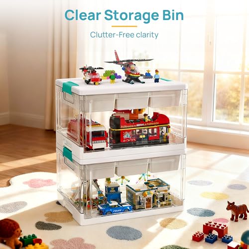 Vtopmart 24 QT Clear Plastic Storage Box with Building Baseplate Lid,1 Pack