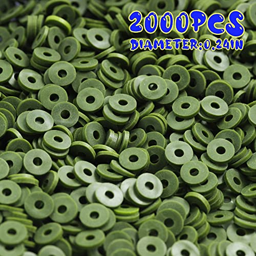 2000pcs Dark Grass Green Clay Beads for Bracelets Making, Flat Round Polymer Clay Beads 6mm Heishi Beads for Jewelry Making Earring Bracelets Necklace - color: Dark Grass Green 27