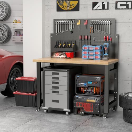 Mobile Folding Workbench, Pegboard & Wood Top Work Table, 2 Pack - size: 59"H x 47.2"W x 23.6"D