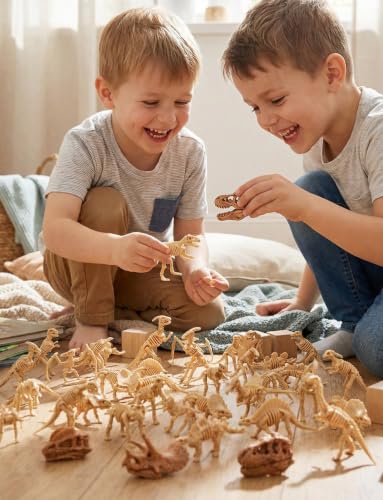 HFKPJRT Dinosaur Fossil Skeleton Toys - 50 Pcs Mini Dino Bones for Kids Sandbox Dig Kit, Educational Paleontology Play Set for Boys & Girls, Perfect for Birthday Party Favors and Decorations