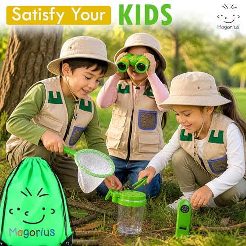 I Wonder' Explorer Kit for Kids - 9 Piece Adventure & STEM Outdoor Set with 3-in-1 Compass, Binoculars, and Butterfly Net - Educational Gift for Boys and Girls