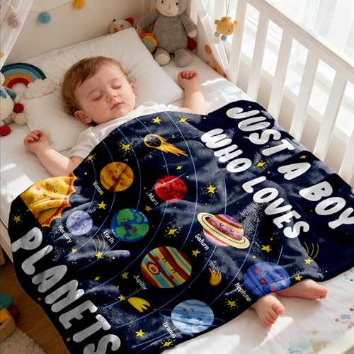 Just A Boy Who Loves Planets Solar System Space Throw Blanket Fannel Fleece Super Soft Funny Blanket Travel Throw Blanket for Bed Couch Sofa 40 x 30 Inch for Baby - color: Just a Boy Who Loves Planets Solar System Space, size: 30x40 In for Pet