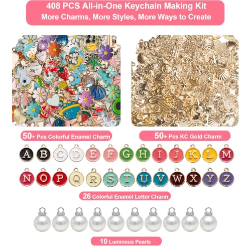 408 PCS Lip Gloss Keychain Making Kit, DIY Bag Charm Kit with 136 Charms - color: Gold-408