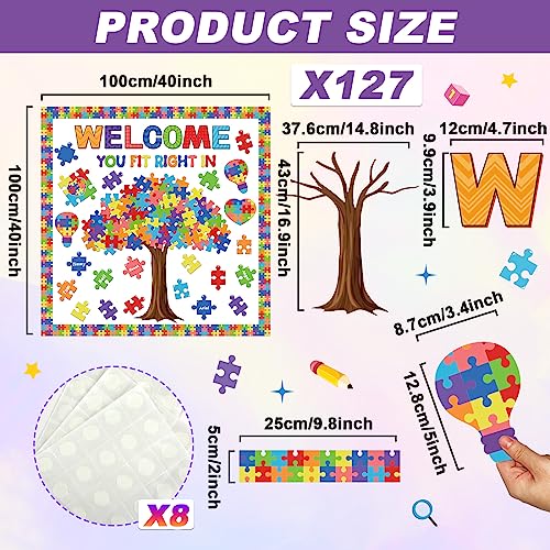 Welcome Motivational Bulletin Board Decoration Set Puzzle Pieces Cutouts Positive Inspirational Bulletin Board Borders Back to School Classroom Decorations for School Home Door Wall(Puzzle Pieces) - style: you fit right in