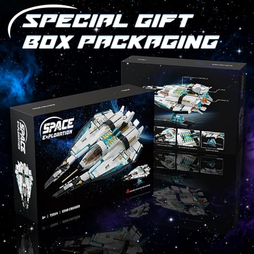 Sosuy Spaceship Building Blocks Set, LED Rocket Shuttle Ship, STEM Toys for Boys 8+, Rotatable Cockpit Space Exploration with Display Stand, Birthday for Boys Kids Girls Teens Adults - style: Starcruiser Fighter