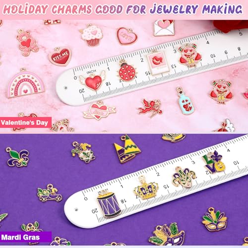 SANNIX 110Pcs/55 Pairs Valentine's Day Mardi Gras Charms, Assorted Gold Enamel Charms for Jewelry Making, Holiday Pendants for Bracelets Necklaces Earrings Keychains Craft Supplies - style: Valentines Mardi Gras