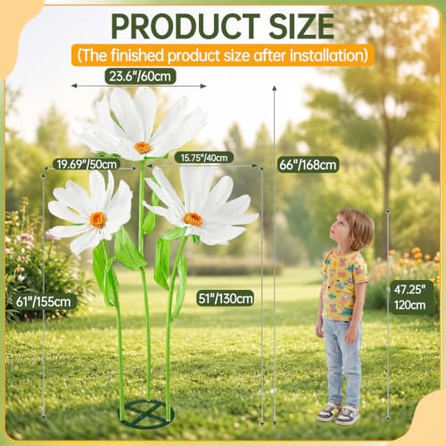 Moxweyeni 3 Pcs 5.5 ft Giant White Daisy Paper Flower DIY Kit with Stand - color: White, style: Daisy