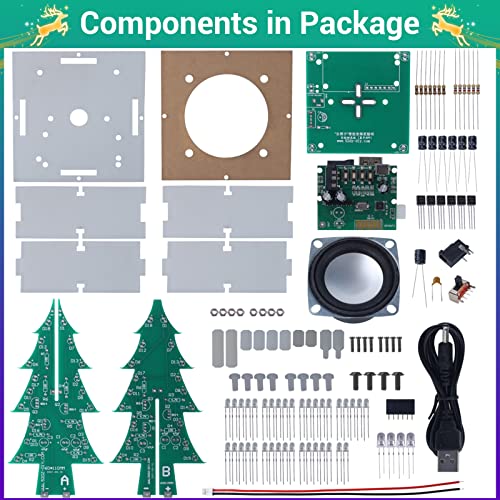 Christmas Tree Soldering Kit, Icstation 3D Xmas Tree Soldering Project Bluetooth-Compatible U-Disk/AUX/TF Music DIY Soldering Practice Kit with LED Lights