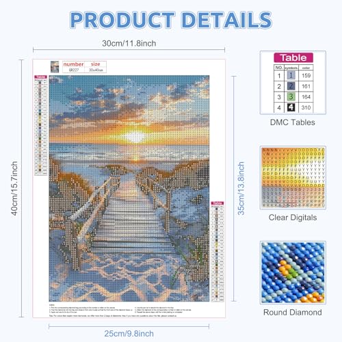 BIGRIMA Diamond Art Painting Kits for Adults,5D Beach Diamond Painting Kit for Beginners, DIY Paint with Round Full Drill Diamonds Paintings Landscape Gem Art for Home Wall Decor Gift 12x16 Inch - color: Diamond Painting 018