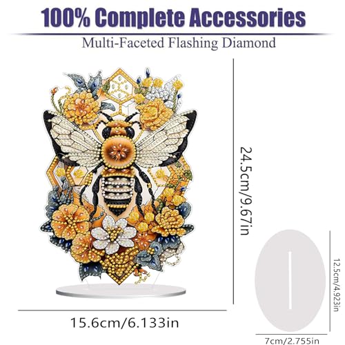 Diamond Painting Kits for Adults Beginners, 5D Full Drill Bee Crystal Art Desktop Ornament, DIY Single Sided Home Office Desk Decor, Creative Craft Gift Set with Tools - color: Bee