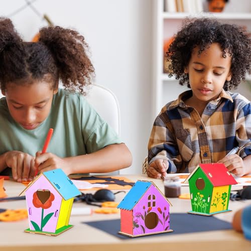 Juexica 15 Pcs DIY Wooden Birdhouse Kit for Kids to Paint Craft Art Cute - color: Cute