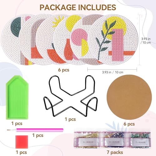 Vcekract 6 Pcs Diamond Art Coasters Kit for Adults - color: Sun Coasters