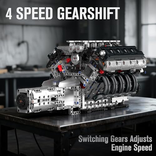 Mould King 10250 V10 Engine Model that Works, Build Your Own Cars Combustion Blocks Sets, Engineering Model for Age 14+ Adults/Teens(1834 PCS) - style: V10 Engine