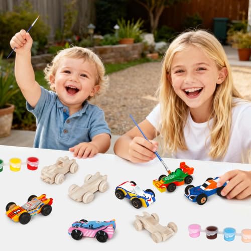 12 Pieces Unfinished Wooden Cars, Wood DIY Cars Arts and Crafts Kit for Students Home Activities Easy Woodworking and Family Time (Paints and Brushes not Included)