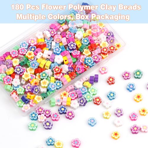 Flower Polymer Clay Beads Bracelet Making Cute Fun Spacer Beads for Jewelry Making, 180pcs Beads for Necklace Bracelets Earrings Key Chains Making DIY Accessories for Women - color: 180 Pcs Flower Beads