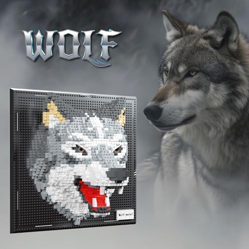3D Wolf Animal Wall Art Micro Mini Building Blocks Set for Adults, No Compatible with Lego, Unique Table Display & Home Wall Decor, Creative Toy Gift for Chritsmas Birthday (2214 PCS) - style: Wolf