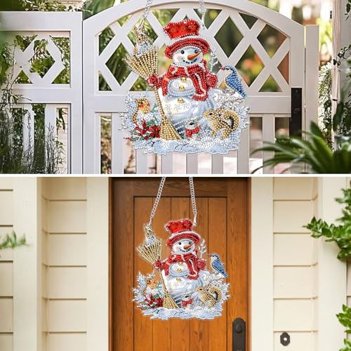 MXJSUA Christmas Snowman Animals Special Shaped Hanging Diamond Painting Art Kits for Adults, Crystal Rhinestone Acrylic Gem Art Pendant Ornaments Kit for Home Decor and Gift 7.57 * 7.79 Inch - color: Christmas-08