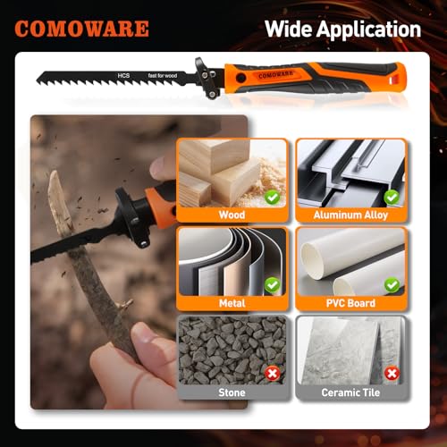 COMOWARE Small File Set, Gift for Dad, 12-Piece Metal Needle File Set with 3 Handsaw Blades, Quick Change Mechanism Handle, Flat, Half-Round, Round & Triangle Files, Portable Case for Woodworking DIY