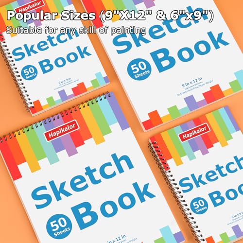 9" x 12" Sketch Book, 2-Pack 50 Sheets Spiral Bound Art Sketchbook Notebook - size: 9" x 12"(Pack of 2)