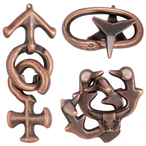 3 PCS Metal Brain Teaser Puzzles Set for Present Gift - color: Bronze(combination 5)