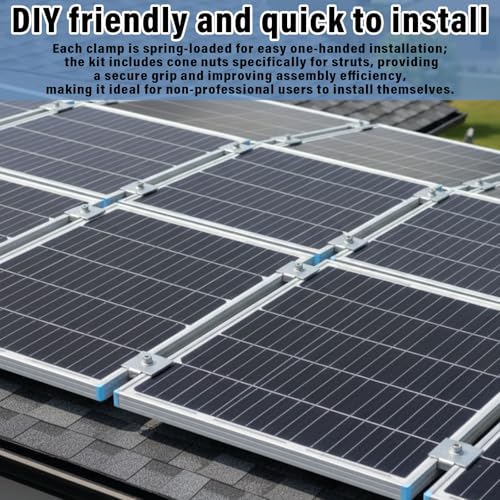 Silkfly 10 Pcs Solar Panel Mid Clamps for 1-5/8 Inch Steel Strut Channel, Solar Panel Kit with Clamps and Cone Nuts for Mounting Panels - style: Mid Clamp