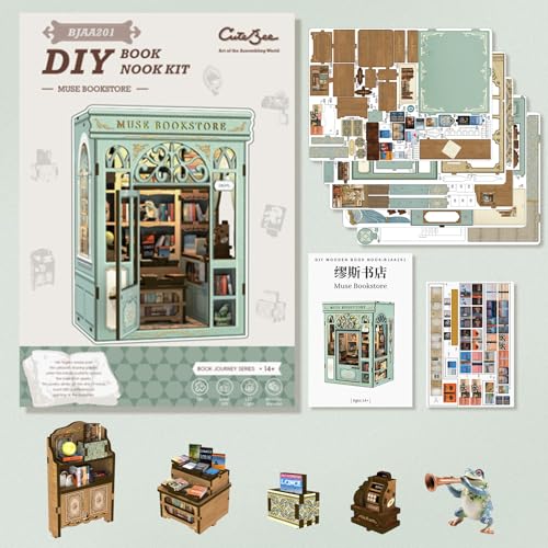 CUTEBEE Book Nook Kit for Adults, DIY Miniature House Kit, Mini House - color: Muse Bookstore