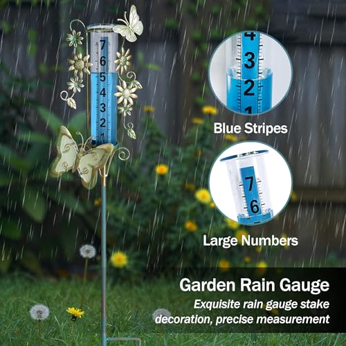 Butterfly Rain Gauges Outdoors Best Rated, Easy to Read, 34.6“×6" - color: Green Copper Butterfly