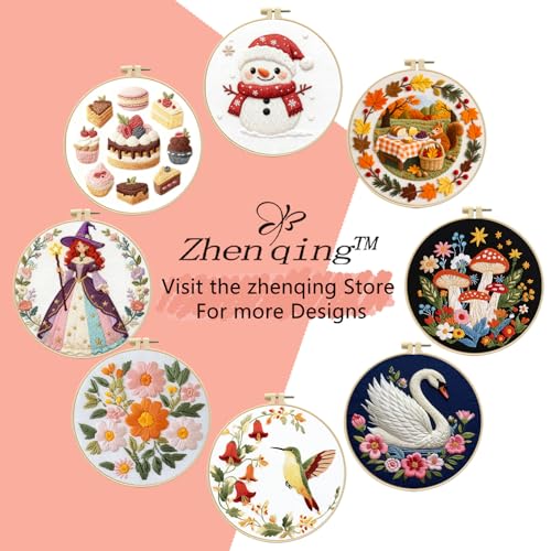 Zhenqing 4-Piece Bird Embroidery Kit for Beginners, Cardinal and Chickadee Pre-Printed Needlework Set with Hoop, Threads & Tools (C0255) - color: 4 Seasons Bird Embroidery