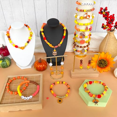 XBYzuzi 1540Pcs Fall Beads for Bracelets Making Kit, Thanksgiving Beads for Bracelets Jewelry Making Orange Assorted Autumn Maple Leaf Pumpkin Clay Bead Turkey Charms for Necklace Earrings DIY Crafts - color: Orange