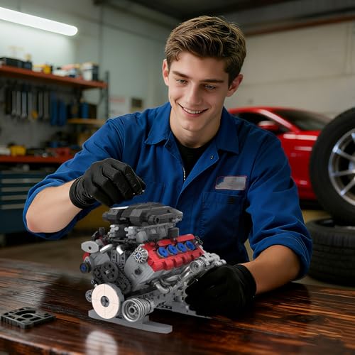 Mavo brix V8 Engine Building Set, Model Kit for Adults, Build Your Own MOC Mini V8 Engine Model Toy with Motor, Display, Home Office Decor, Ideal Gift, 1189PCS