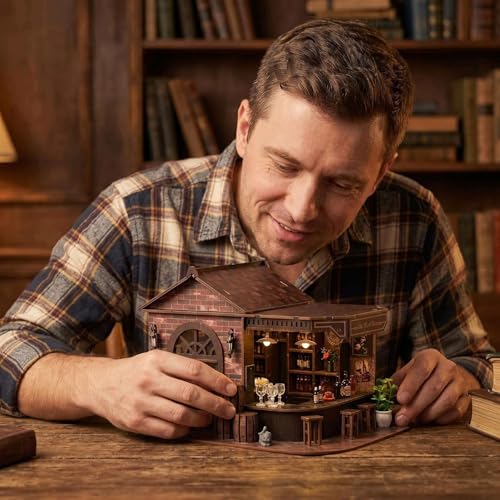 Book Nook Kit, 3D Wooden Miniature Tavern & Pub Dollhouse with LED Lights - DIY Mini House Craft Model for Adults, Birthday Valentine's Day Gift for Women Men - style: Victorian Pub Bar