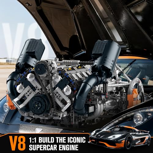 Mould King 10248 V8 Engine Model that Works, Build Your Own Cars Combustion Battery/Motor Blocks Sets for Adults 14+, STEM Toy Gift for Display Collection(3192 Pcs) - style: JZK Engine