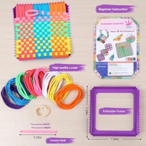 MagicKidz Weaving Loom Kit Toy - Birthday Gifts for Kids 6 7 8 9 10 11 12 Years Old - Arts and Crafts Kit for Girls Ages 6-8 10-12, DIY Potholder Knitting Kit with Loops