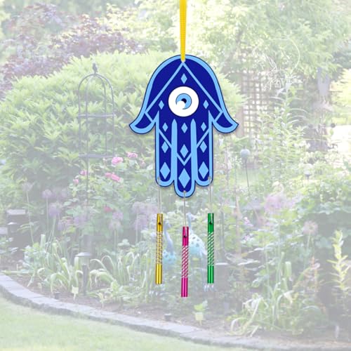 JEKEJIAJIU 24 Sets Hamsa Hand Wind Chime Kit for Kids Make You Own Hamsa Hand Craft DIY Coloring Wooden Hamsa Hand Art and Craft for Kids Gifts School Home and Party Supplies