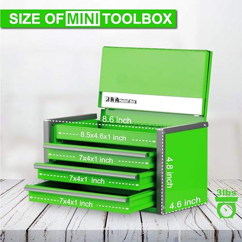 P.I.T. Mini Tool Box,3 Drawers Small Metal Toolbox for Tools Storage,Green - color: Green, size: 3-Drawer