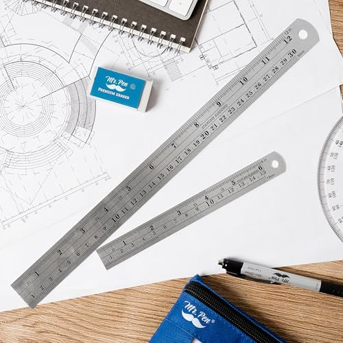 Mr. Pen- Metal Straight Edge Ruler, 2 Pack, 6" and 12", Silver - color: Silver, size: 6, 12 inch