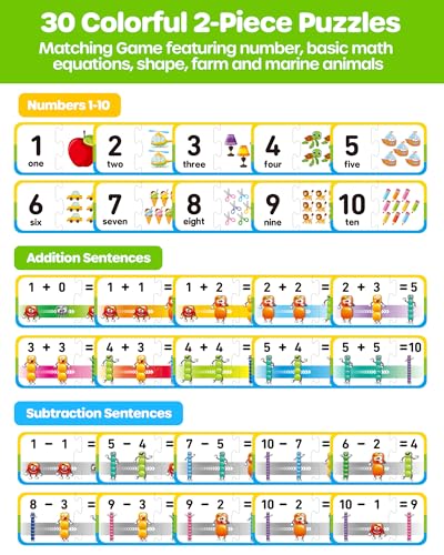 D-FantiX 30 Self-Correcting Number Puzzles Kindergarten Math Games for Kids
