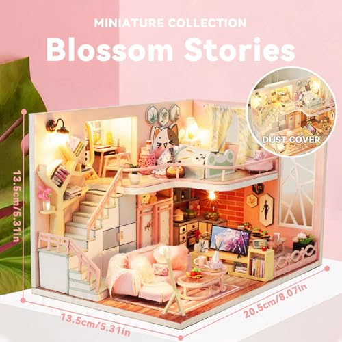 Flever Dollhouse Miniature DIY House Kit Creative Room with Furniture for Romantic Valentine's Gift (Blossom Stories) - color: Blossom Stories