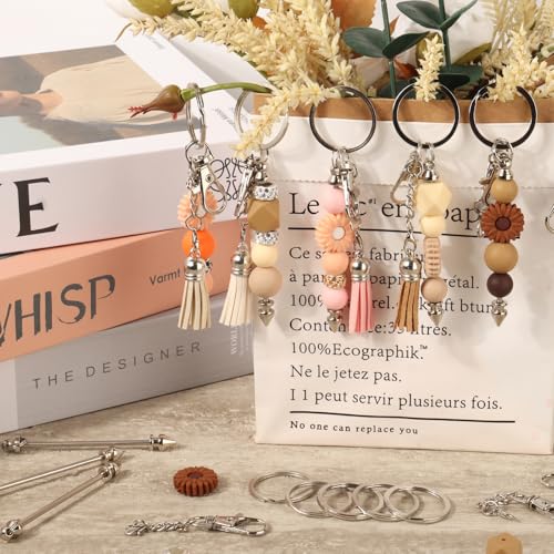 30 Pack Beadable Keychains Bars DIY Blank Beadable Keychains Metal Beaded Keychain Sliver Beads Keychain Making Kit for DIY Crafts Supplies Jewelry Making Gift - style: 30 Pack - Silver